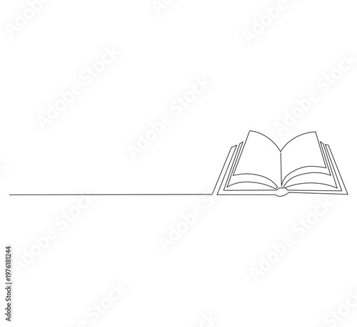 One continuous line drawing of an open book. The concept of education studies and knowledge libraries in a simple linear style. Editable strokes. Scribble vector illustration.