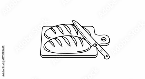 Sliced bread on a wooden board with a knife