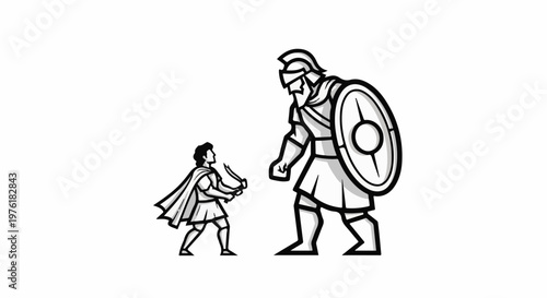 Small warrior faces a massive armored giant