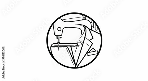 Sewing machine stitching a suit jacket inside a circle