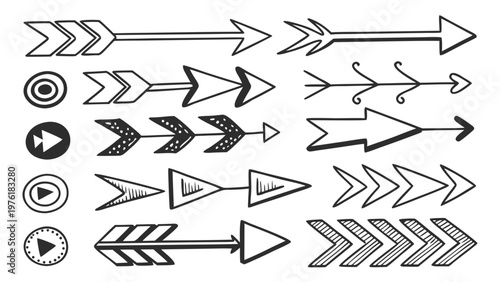 A set of black and white vector arrows and direction icons in a minimalist flat design style