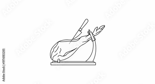 A cured ham leg secured in a carving stand, ready for slicing