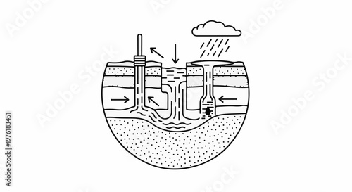 Schematic showing the water cycle and groundwater extraction