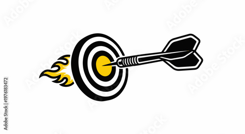 A dart with flames streaks towards a target