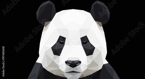 Low Poly Panda Bear Head Closeup.