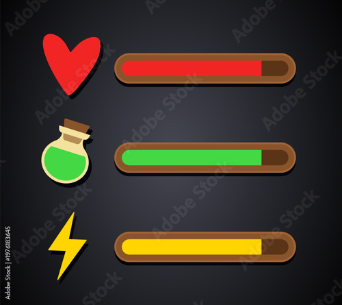 Health, Mana, Energy. Scale for video game. Video game interface elements.