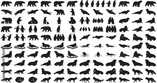 Arctic and Cold Region Animals Silhouettes Set Pack. Editable Vector Stroke Illustration. featuring animals, arctic, polar, wildlife, nature, mammals, birds, marine, creature more silhouettes.