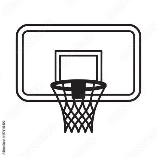 Simple black and white illustration of a basketball hoop and net