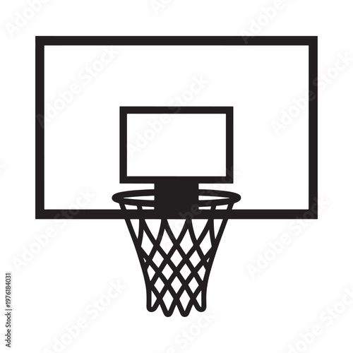 Simple black and white illustration of a basketball hoop and net