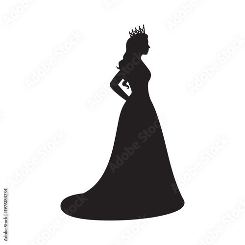 Silhouette of a woman in an evening gown possibly a beauty queen