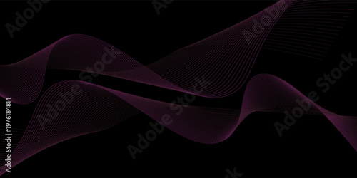 Abstract fluent gradient wavy dots lines of the sound wave. Dynamic pulsating wave. Musical neon concept, symbols of the frequency of digital music. Vector illustration on a black background