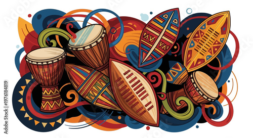 Vibrant African Djembe Drums Display.