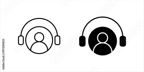 Minimal line icon set. of user with headset representing customer service, online support, help desk, and communication assistance.