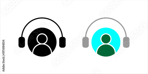 Minimal line icon set. of user with headset representing customer service, online support, help desk, and communication assistance.