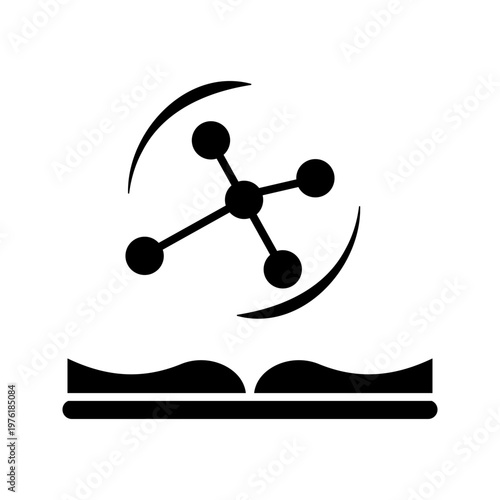 Outline icon illustration of open book with connected nodes representing digital learning, online education, and knowledge sharing.