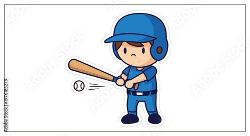 Cute boy hitting baseball with bat and helmet, sports activity cartoon illustration kids game concept