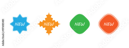 New arrival tags icon, Colorful starburst labels for promotions, special offers and sales.