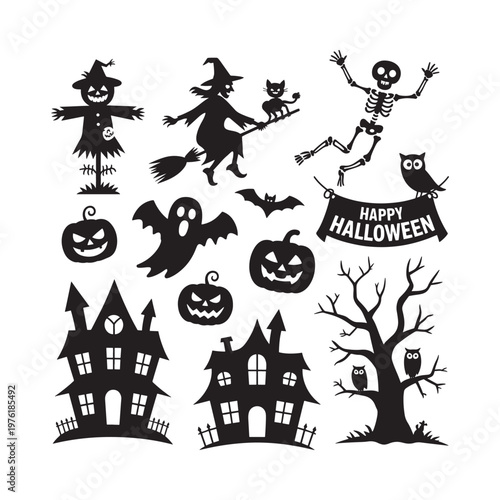 A spooky halloween collection featuring ghosts skeletons and pumpkins