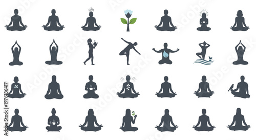 Diverse yoga and meditation poses illustrated in a simple and stylized manner Vector