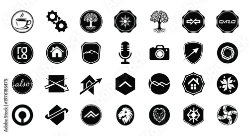 Collection of diverse icons representing various themes and concepts Vector