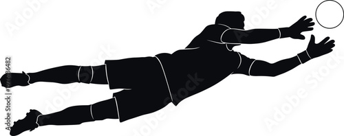 Soccer Goalkeeper Diving Save Silhouette Football Player Catching Ball Dynamic Sport Action Vector Illustration