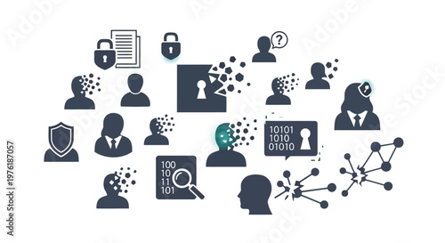 Conceptual illustration of cybersecurity, digital identity, and data privacy themes Vector