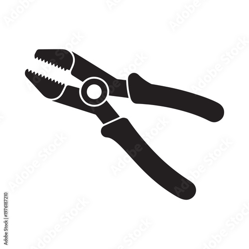 Simple black silhouette depicting a pair of pliers in a closed position