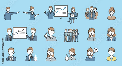 Illustrations depicting various office and workplace communication scenarios Vector