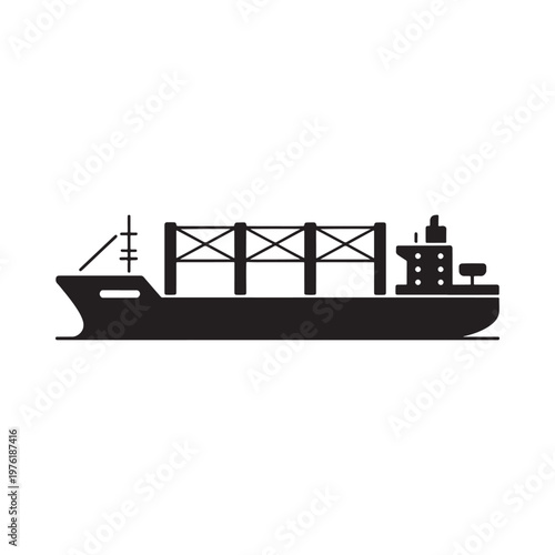 Simple black silhouette of a large container ship at sea