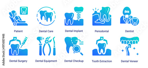 Dental Treatment icon set including appointment,procedures and dental clinic elements suitable for healthcare and medical service design