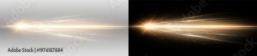 Foto Radiant golden light beam rays glow streak directional motion effect png overlay