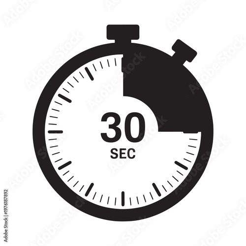 A black stopwatch displays thirty seconds indicating a time limit