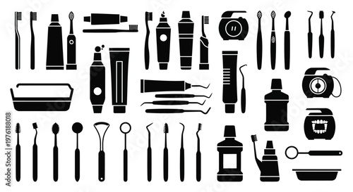 Comprehensive collection of dental and oral hygiene tools and products Vector