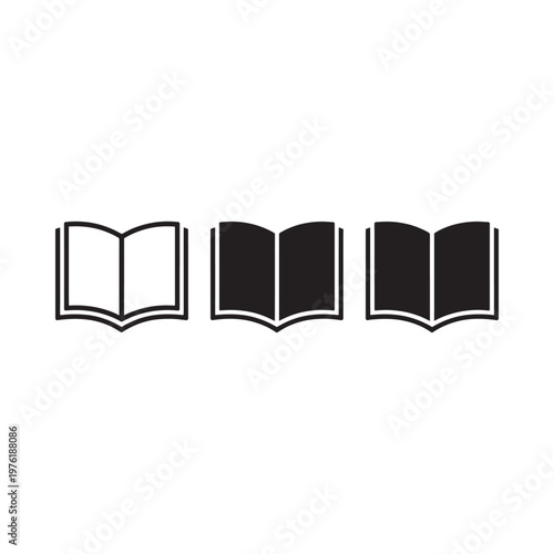 Three open books depicted in varying shades of fill and outline
