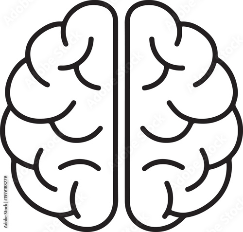 Minimalist Human Brain Icon – Symmetrical Black Outline Vector Design