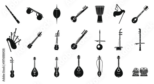 Diverse traditional musical instruments from various cultures around the world Vector