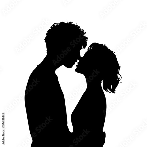 Silhouette of a romantic couple sharing a tender moment face to face