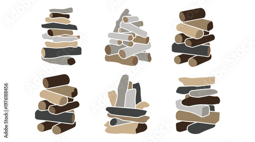 Stacks of firewood for camping or building campfire in rustic style.