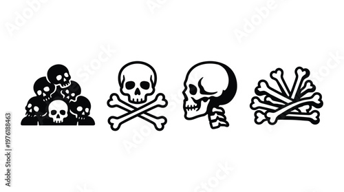 Skull and crossbones symbols for danger and death, dark warning icons.