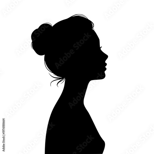 Stylish woman with hair bun in profile view vector illustration design