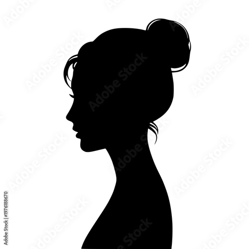 Silhouette of a woman with her hair styled in a bun facing left