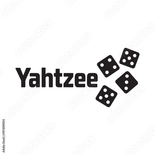 Yahtzee game logo with five dice scattered around the text