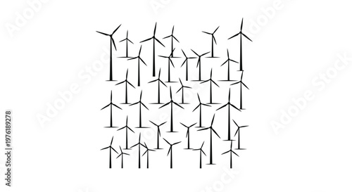 A dense arrangement of wind turbines in a modern renewable energy farm layout Vector