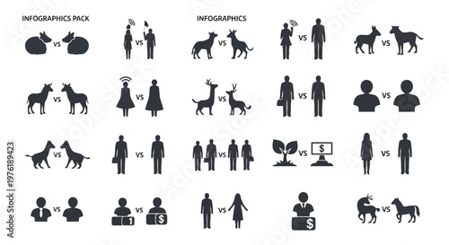 Comparative infographics pack showing various contrasting elements and themes Vector