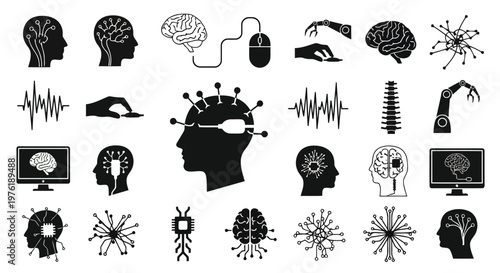 Exploring the intersection of human brain and artificial intelligence technologies Vector