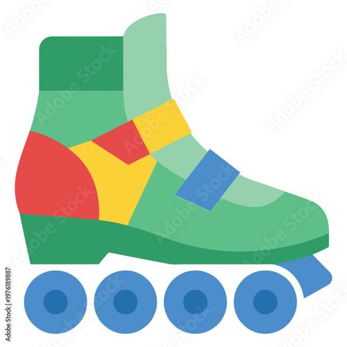 Colorful Roller Skate Icon: This vibrant illustration features a single roller skate in a lively design, perfect for projects related to leisure and active lifestyles.