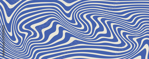 Blue wavy lines abstract background. Trendy psychedelic retro style backdrop. Waves, swirl and twirl pattern. Twisted distorted vector texture. Y2k aesthetic design