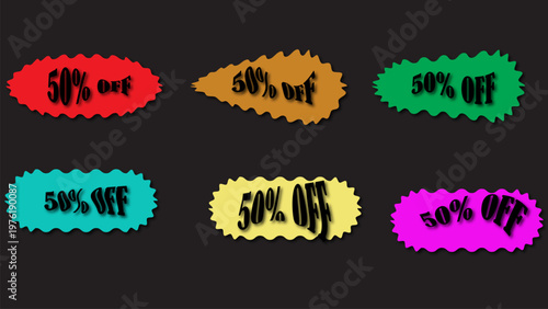Colorful 50 percent off sale badges sticker collection design