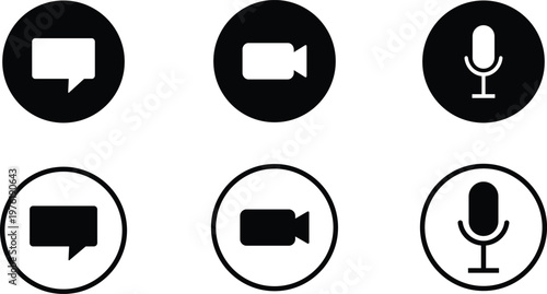 Set of social media video chat and microphone icons