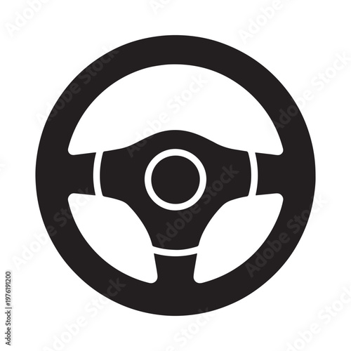 Simple black and white icon depicting a vehicle steering wheel